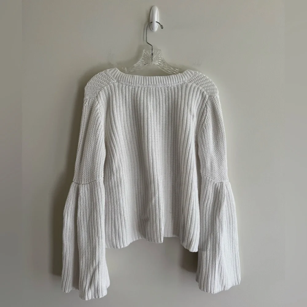 Free People Damsel Bell Sleeve Knit Sweater-White